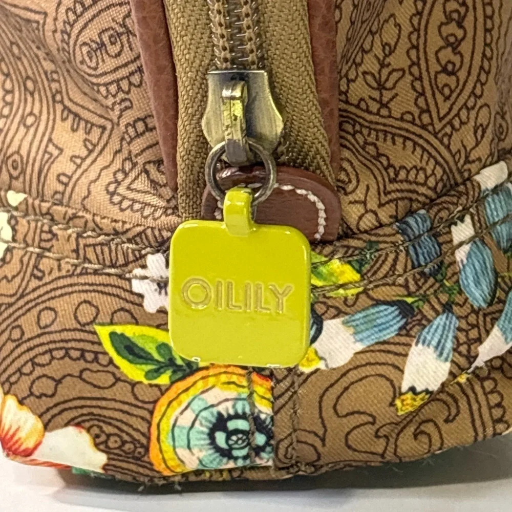 Oilily Brown Paisley Floral Cosmetic Bag Travel Makeup Pouch Zip Case